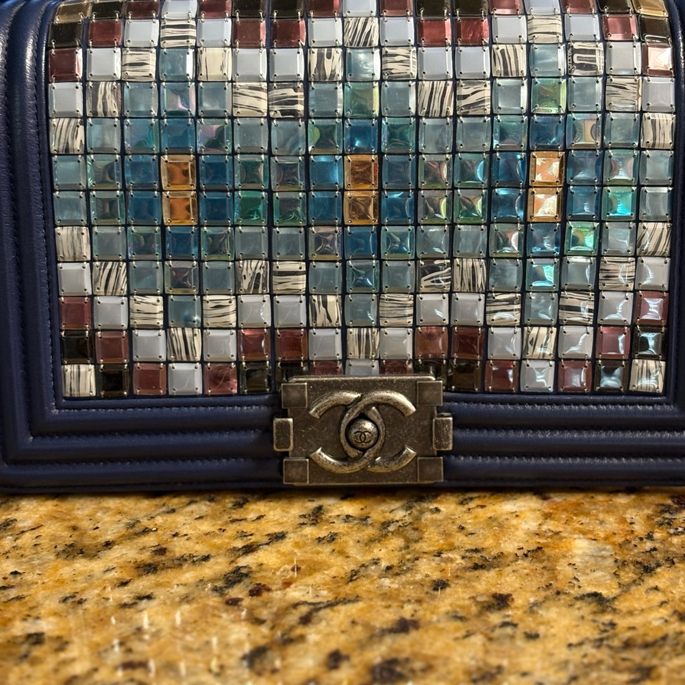 CHANEL Multicolor Mosaic tile boy crossbody bag